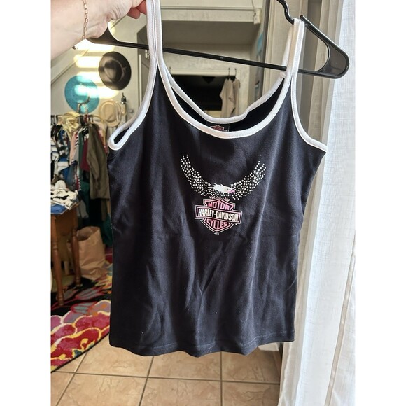 Y2K NEW Harley Davidson Tank Top Spaghetti Strap Built In Bra Size L - Picture 1 of 4